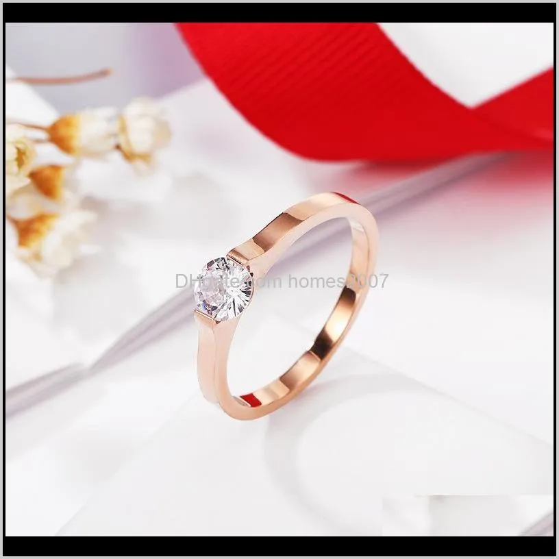 Jewelryelegant Cristal Zircon Anneaux De Mariage Pour Les Femmes Titane Acier Rose Or Couleur Brillant Bague De Fiançailles Bijoux Aessories Cadeaux Rn Drop De