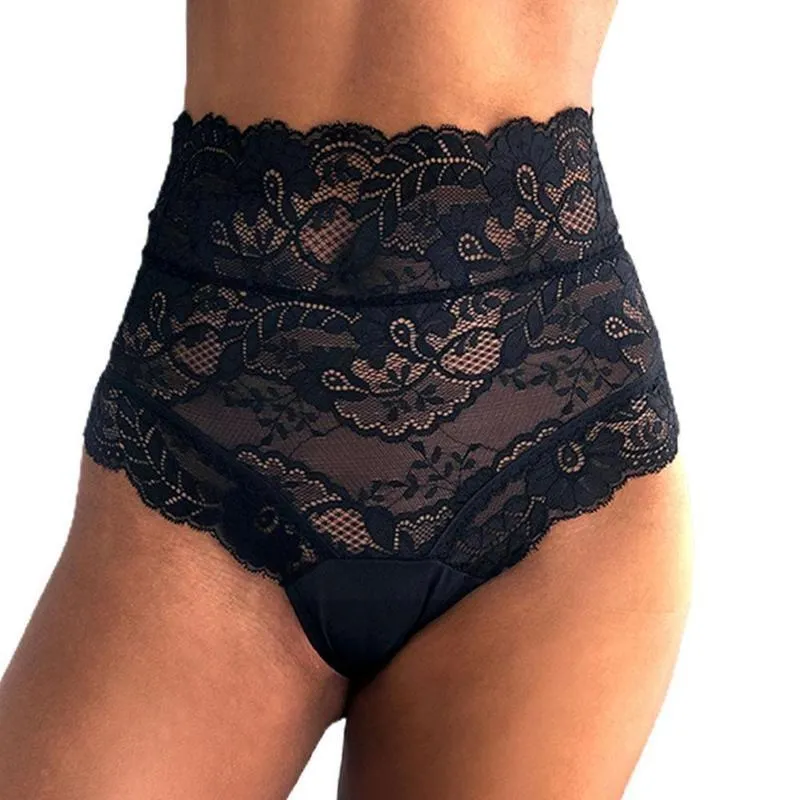 Womens Sexy Underwear Lace Panties High Waisted Plus Size Ladies Brief For  Women-black-l