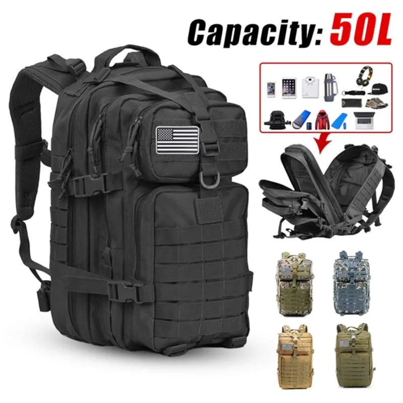 50L Grote Capaciteit Mannen Leger Militaire Tactische Rugzak 3P Softback Outdoor Waterdichte Bug Rugzak Hiking Camping Hunting Tassen 210929