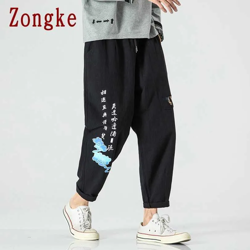 Zongke Китайский стиль мужские брюки Harajuku мужская одежда черные брюки лодыжки длиной уличные брюки M-5XL 2021 новое прибытие X0723
