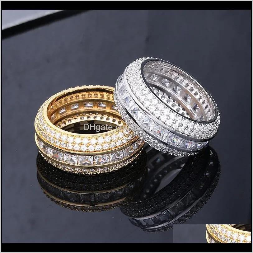 Bandringe Drop Lieferung 2021 Top Qualität 18 Karat Weißgold plattiert Iced Out Square CZ Zirkonia Fingerring Jungs Hip Hop voller Diamant Rappe