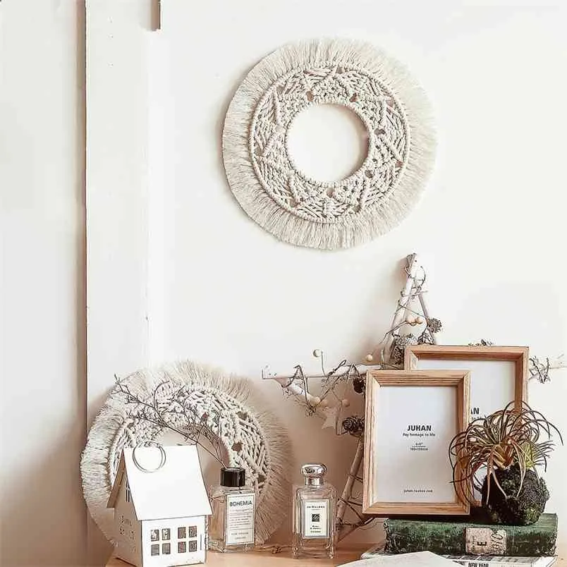 Macrame Wall Hanging Round Mirror Boho Decor Tapestry Home Decor Apartment,Dorm,Bedroom,Living Room,Nursery,Party Decorations 210917