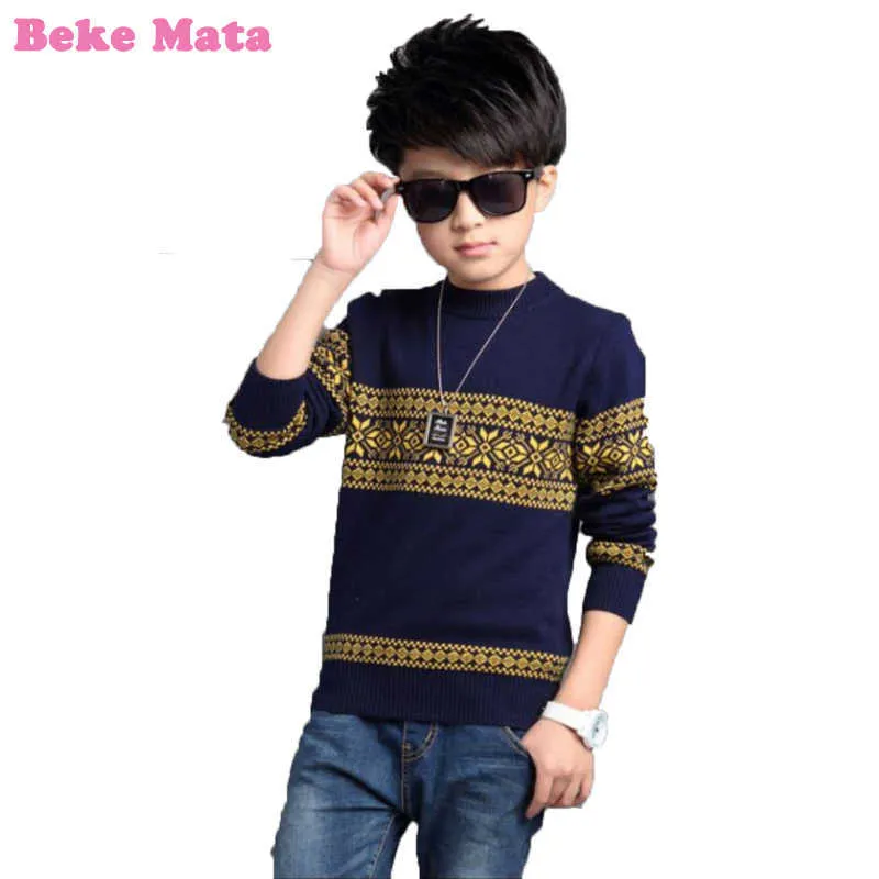 Teenage Boys Sweaters 2021 Winter Striped Kids Sweaters For Boys Thick Cotton O-neck Knitted Pullover Children's Clothes 3-15Y Y1024