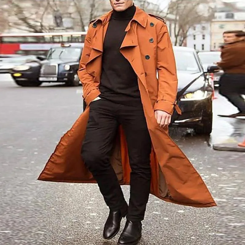 Hommes Trench Coats Long Slim Hommes Manteau À Double Boutonnage Revers Coupe-Vent Mode Homme Automne Hiver Conception G2