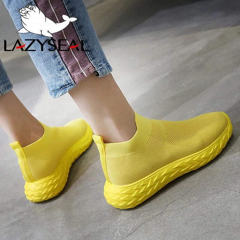 Lazyseal Air Mesh Platform Botas Botas Sapatos Respirável Redondo Toe Slip-on Flats Mulheres Sneakers Senhoras Calçado L1KT #
