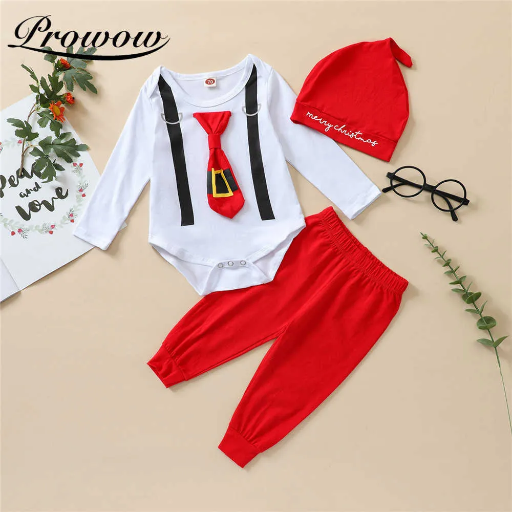 Prowow 2022 gentleman baby christmas kostym höst vinter nyfödd bowtie bobysuit + solid byxa festival fest baby pojkar kläder g1023