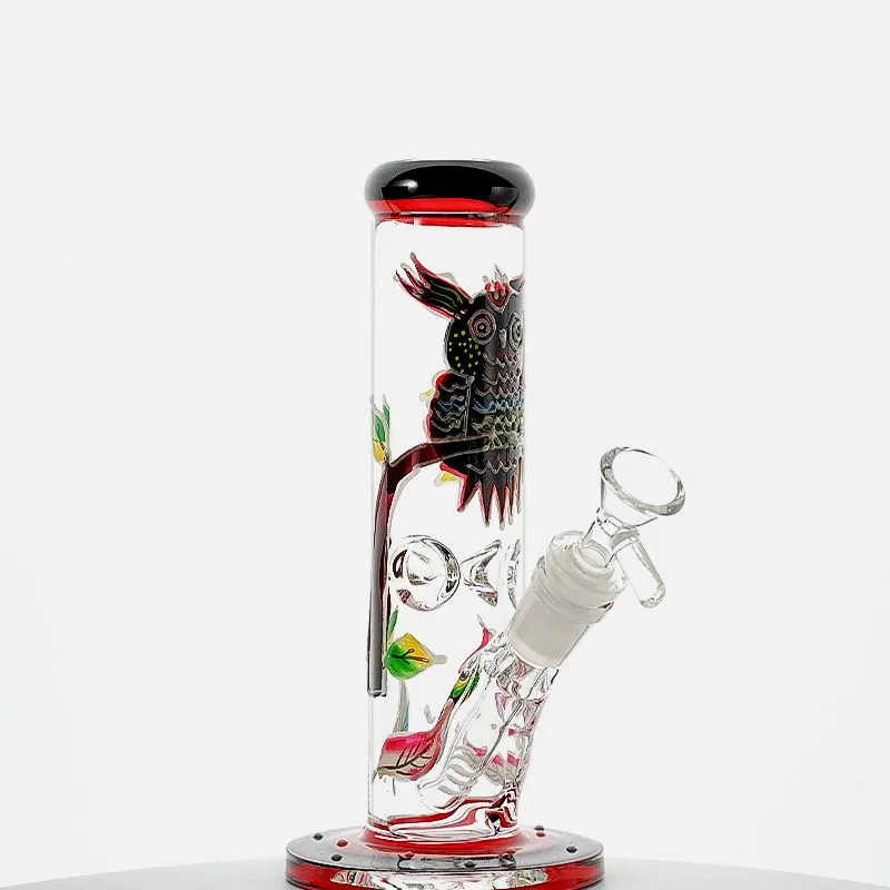 Búho 3D Cachimbas Bongs de vidrio vívidos Tubos de agua de vástago descendente rectos Perc Oil Dab Rigs Brillan en la oscuridad Junta hembra de 18 mm con tazón