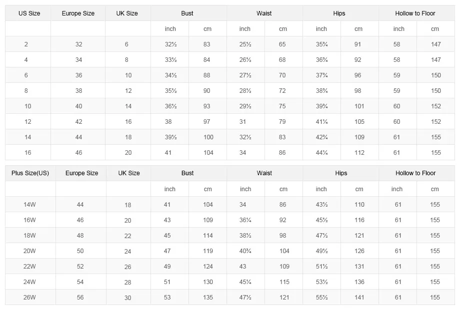 prom dress size guide Size Charts Glass Slipper Formals
