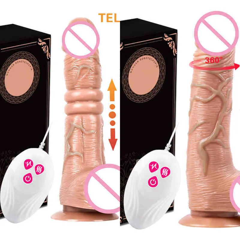 Nxy Dildos Реалистичные Женский Ложный пенис с дистанционным управлением, игрушками мастурбации, телескопический вибратор нагревательный прибор, большой массажер, 18 взрослых1210