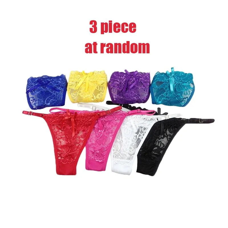 3Pcs lots Women Sexy Thongs Panties Lace Transparent Panty See Through  Erotica Lingerie Adjustable Underwear G-String T-back Women2285