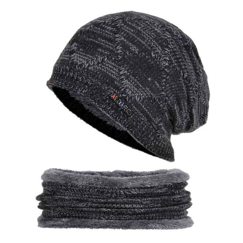 Autumn and winter hats men's knitted woolen caps warm bib two-piece winter men's ear protection biking caps Y21111