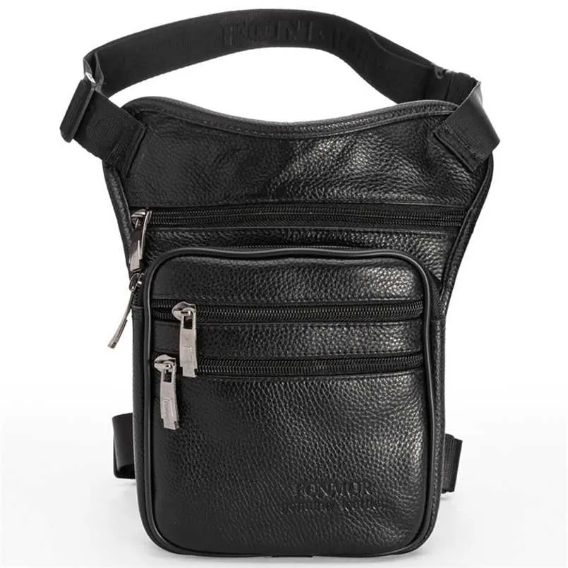 Men Genuine Leather Drop Leg Bag Waist Crossbody Fanny Pack Belt Hip Bum Travel Riding Motorcycle Messenger Shoulder 211006