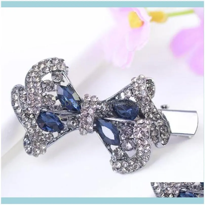 Women Girls Fashion Korea Stytle Crystal Rhinestone Hair Clip Bowknot Clamp Hairpin Accessories1