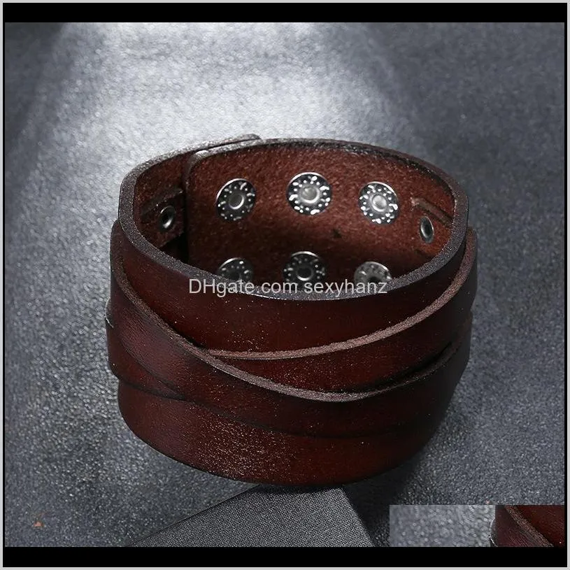 new punk genuine leather bracelet for men wide vintage wrap bracelets female male trendy jewelry