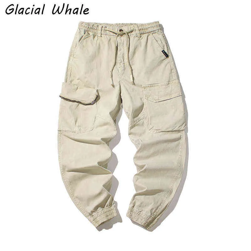 GlacialWhale Mens de cargaison Mens Pantalons Hommes 2021 Nouveaux Joggers Poches Side Hip Hop Hop Poches Japonais Streetwear Pantalons Jogging Pantalon Kaki pour hommes H1223