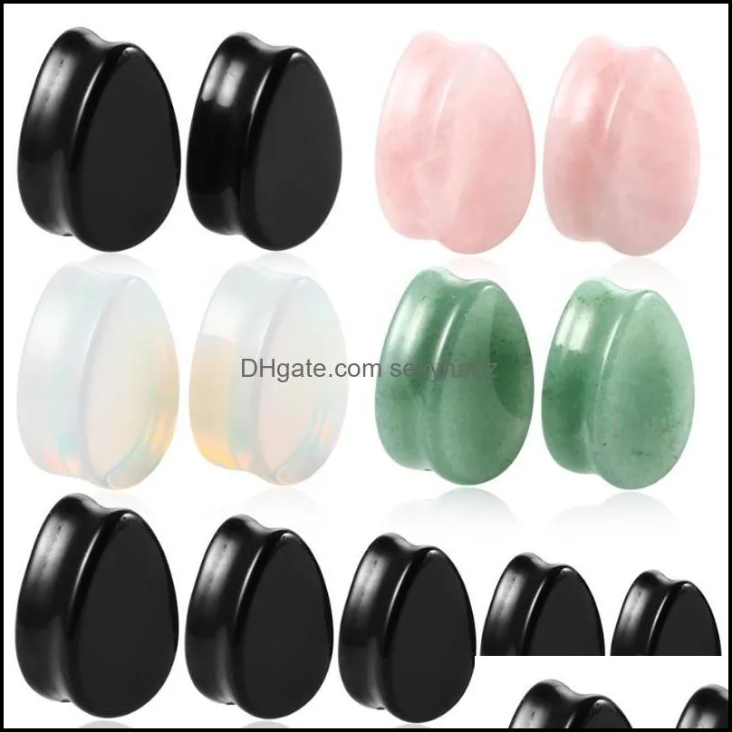 Other Pair Teardrop Stone Ear Flesh Tunnel Plug Piercing Opalite Earring Gauges Expander Stretcher Body Jewelry 7mm-19mm