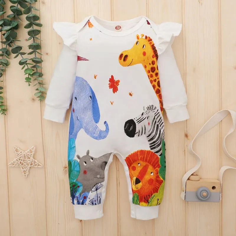 Clothing Sets Toddler Baby Clothes Infant Boys Girls Long Sleeve Cartoon Floral Elk Print Romper Jumpsuit Ropa Bodysuit Outfits