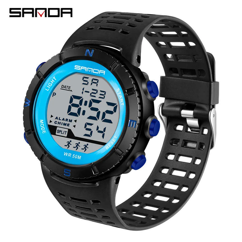 Sanda Marka męska Outdoor Sport Zegarki LED Elektroniczny Digital 50m Wodoodporna Zegarek Dla Człowiek Zegarek Zegar Orologio Da Uomo G1022