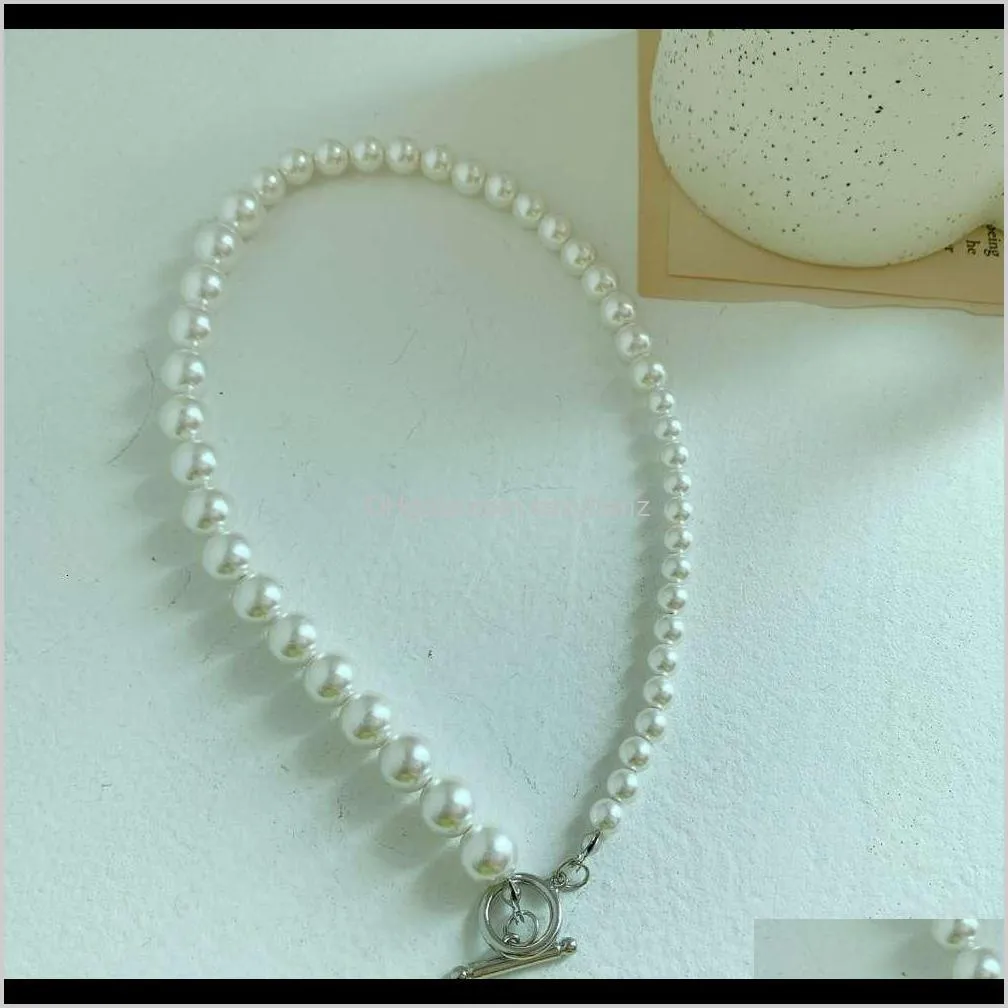 pendants ins simple necklace elegant temperament buckle gradient size bright pearl clavicle chain choker women`s fashion