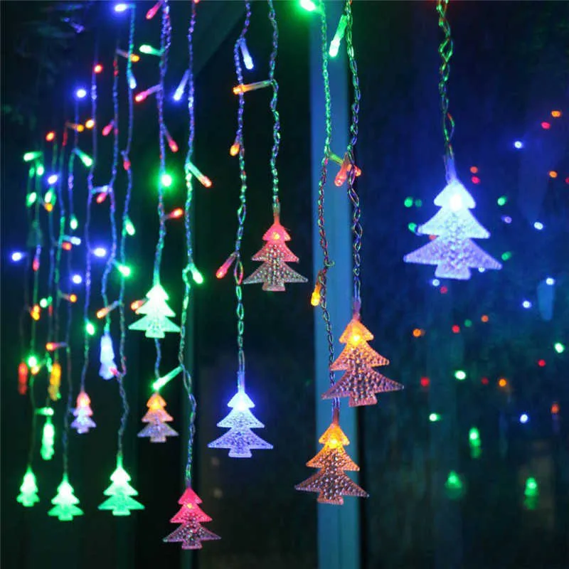 Światła świąteczne LED 5M Curtain Light Garland Xmas Drzewo Wystrój Domu 220 V Fairy Lights Outdoor / Kryty Festiwal String Light 211012