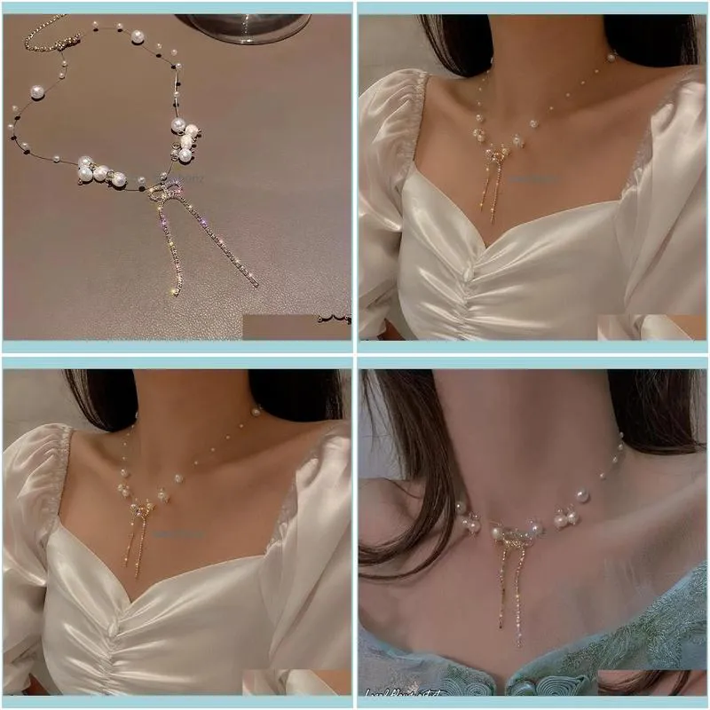 Pendant Necklaces Bohemian Multi-layer Pearl Bow Tassel Necklace For Women Gold Color 2021 Vintage Pendants Geometry Chokers Jewelry