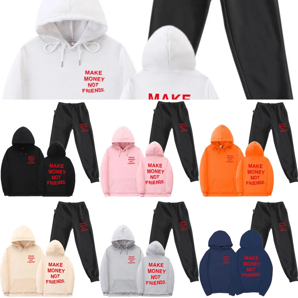 Streetwear homens 2 pedaço conjunto ganhar dinheiro não amigos hoodies conjuntos de lã capuz calças homens mulheres faixas nomes sualços terno x0610