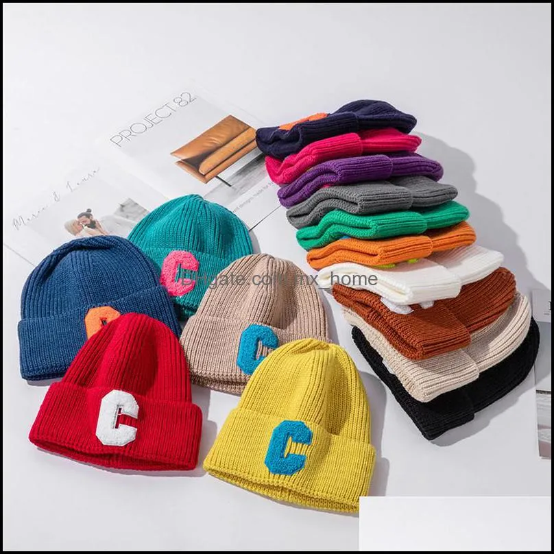 Girls New Winter Hats Women Thick C Letter Knitted Hat Female Warm Skullies Beanies Bonnet