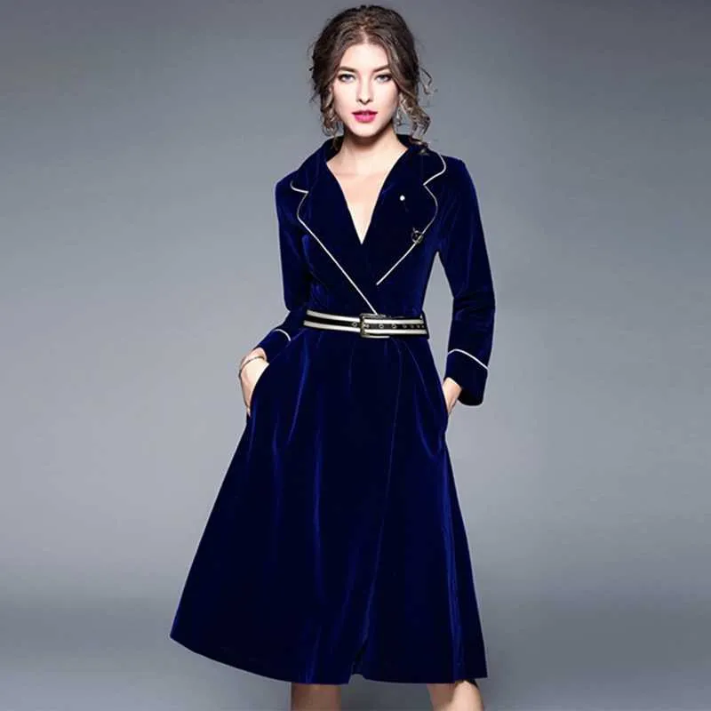 Vintage Velvet A-Line Blue Velvet Dress for Women - Elegant Slim Fit Velvet A Line Dress For Women Long Sleeve, Elegant, Slim Fit, Party Dress  With Belt From Luo03, $34.77 In Bulk | DHgate.Com