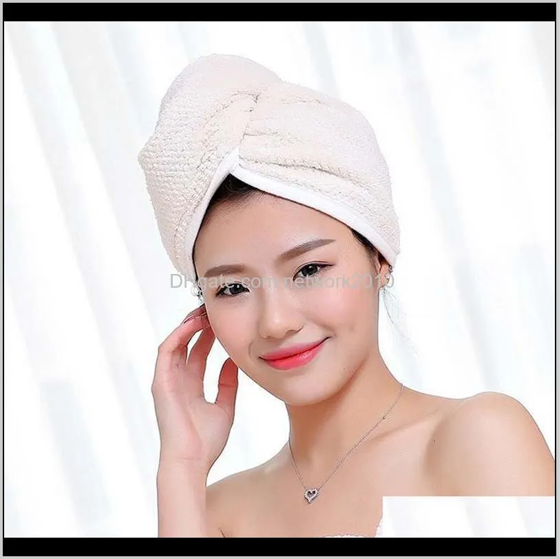 microfiber hair fast drying towel bath wrap hat quick-drying cap turban with button design, women bath super absorbent dryer hair