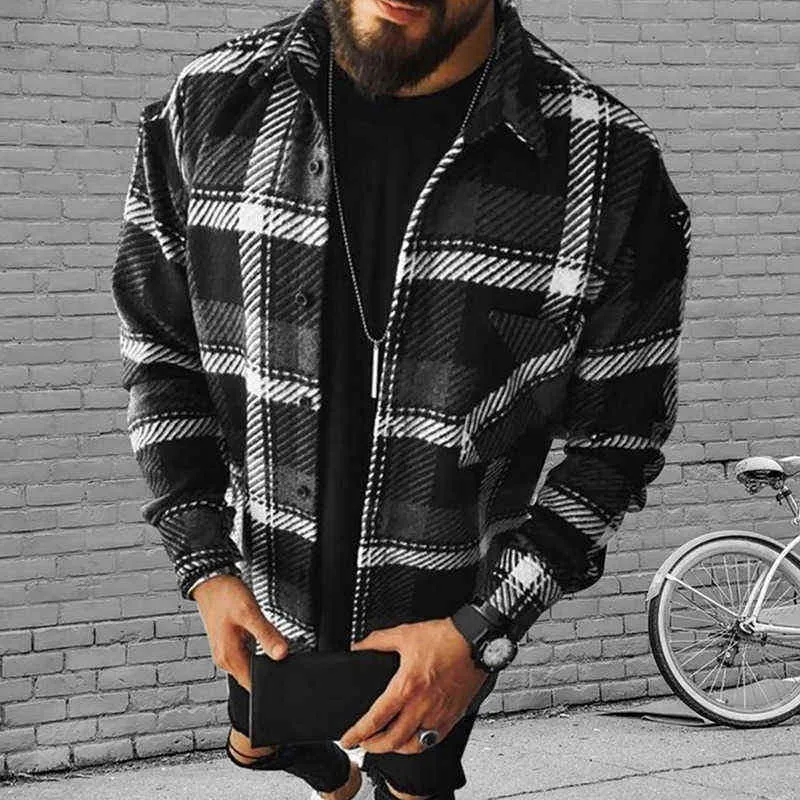 Camicia a maniche lunghe uomo casual plaid con slim fit e