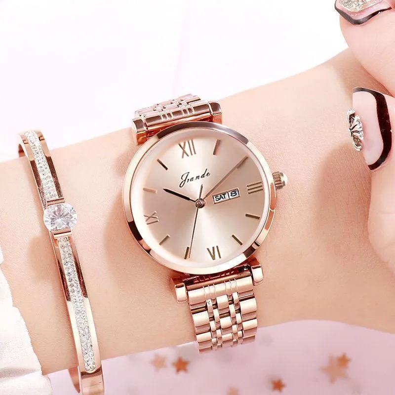Grande stijl mode vrouwen roestvrij staal eenvoudige zakelijke dames waterdichte casual vrouwelijke quartz horloge