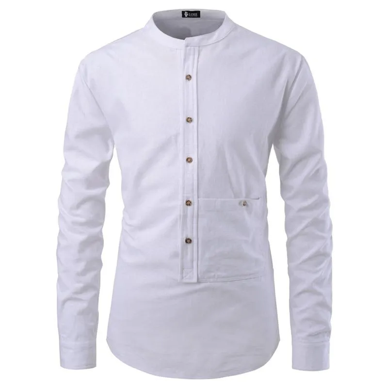 Männer Lässige Hemden Rundhalsausschnitt Langarm Bluse Ebene Farbe voll für Männer 2021 Streetwear Mode Koreanische Kleidung