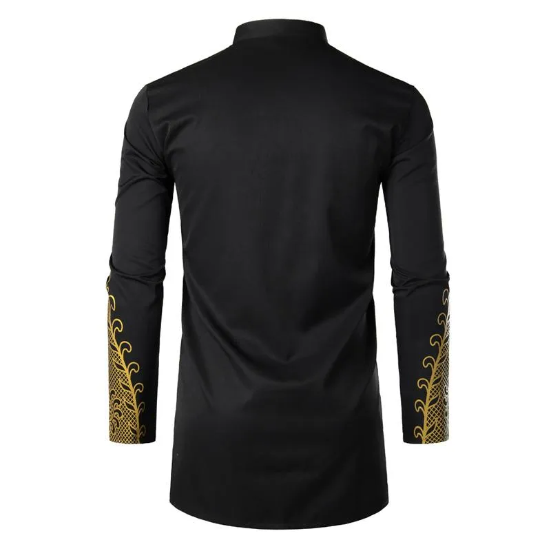 Mens African Dashiki Dress Shirt Long Sleeve Black Tribal Print Mandarin  Collar Broadcloth Fabric from Dhgate Men's Casual Shirts - price 34.39