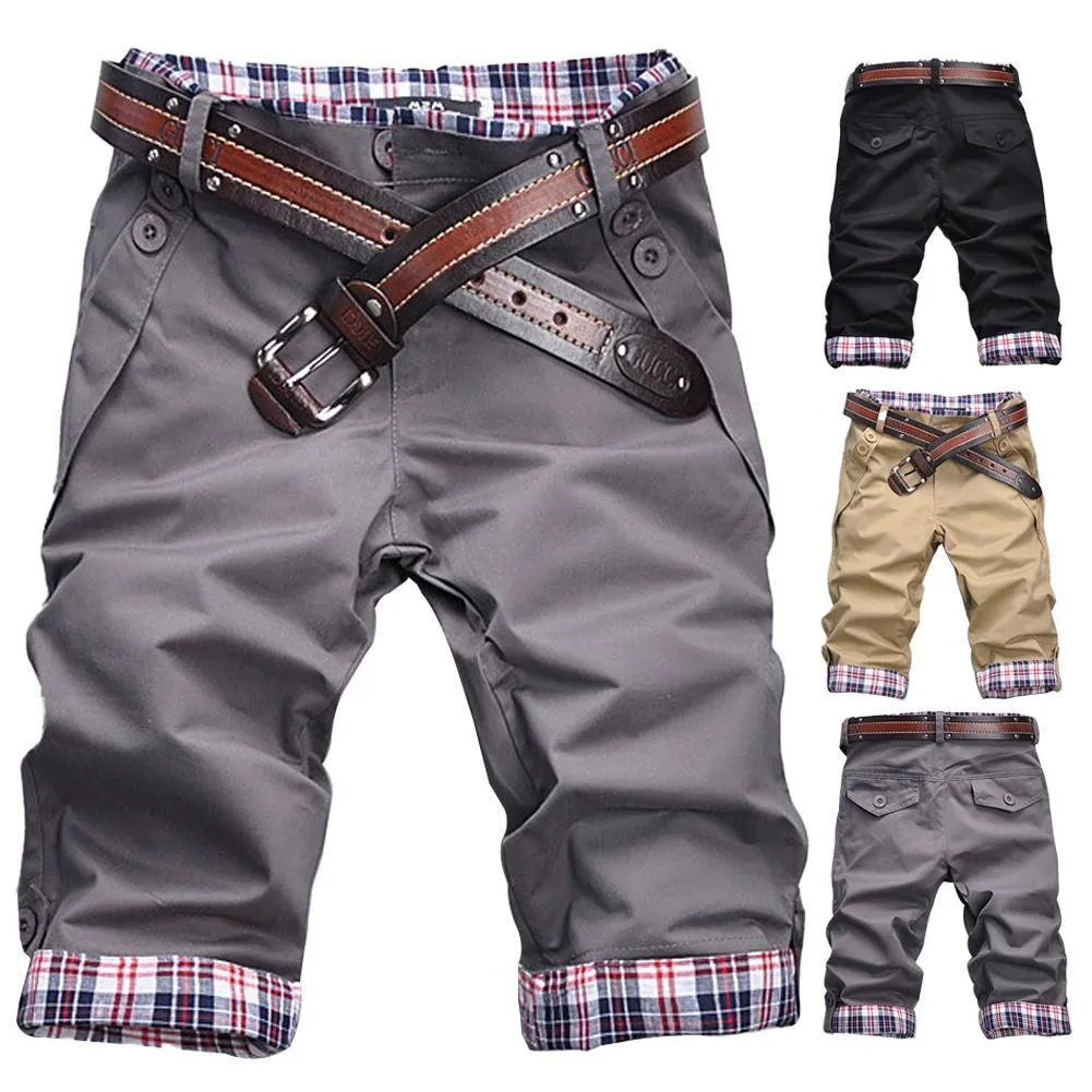 Pantalones cortos casuales para hombre de talla grande de verano a cuadros con bolsillos de almazuela botones quintos pantalones cortos sueltos de playa ropa