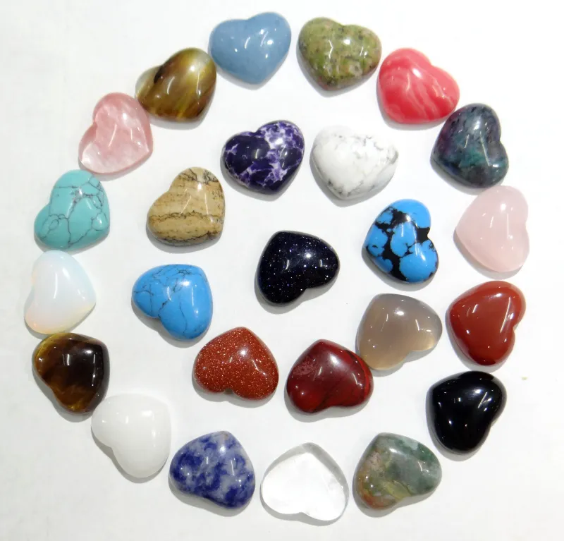 20 pièces cabochons en pierre naturelle en forme de coeur pas de trou agates perles de cristal de Quartz 15x18mm bricolage faisant des accessoires de bijoux