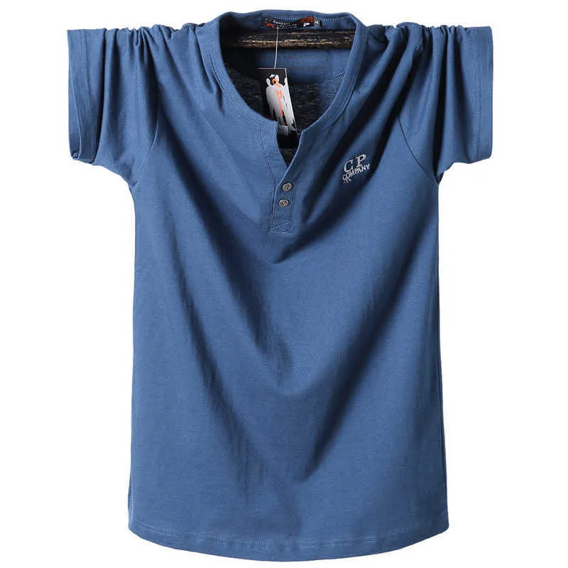 4xl 5xl 6xl 7xl 8xl mais tamanho em v-pescoço de mangas curtas t-shirt de verão estilo clássico de algodão de algodão solto marca casual t-shirt 210531