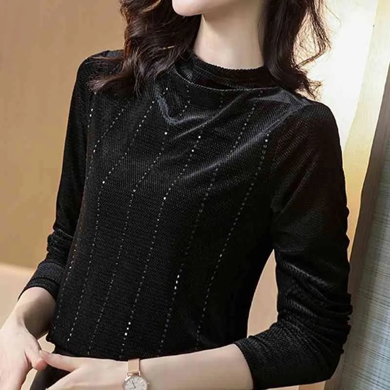Uzun Kollu Siyah Kadife Bluz Gömlek Tops Kadın Kış Giysileri Bluz Kadınlar Blusas Mujer De Moda Kadın Giyim Blusa D980 210426