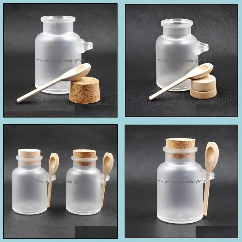10pcs/lot ABS Round Bath Salt Bottle 100ml/200ml/300ml Powder Plastic Bottle with Cork Jar with Wood Spoon,Packaging