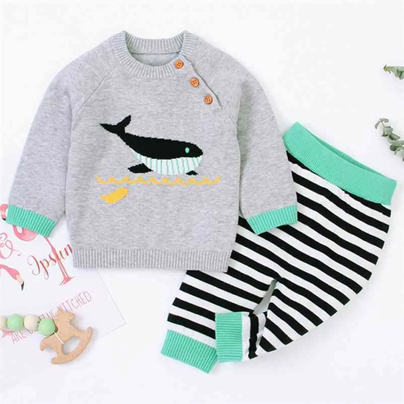 Spring Autumn Infant Baby Boys Girls Clothing Sets Kids Suit Boy Girl Cute Cetacean Knit Fashion Clothes 210521