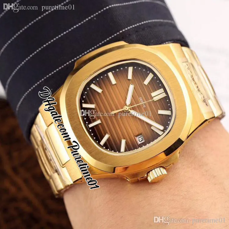 2022 5711 A21J Mens Automático Assista Dois Tom 18k Ouro Amarelo Preto Cinza Texturizado Dial Marcadores Pulseira De Aço Inoxidável 9 estilos Relógios Puretime01 E25F6