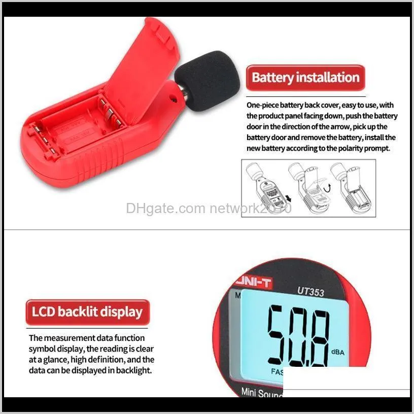 uni-t ut353 noise measuring instrument db meter 30~130db decibel monitoring indicator testers mini audio sound level meter decibel