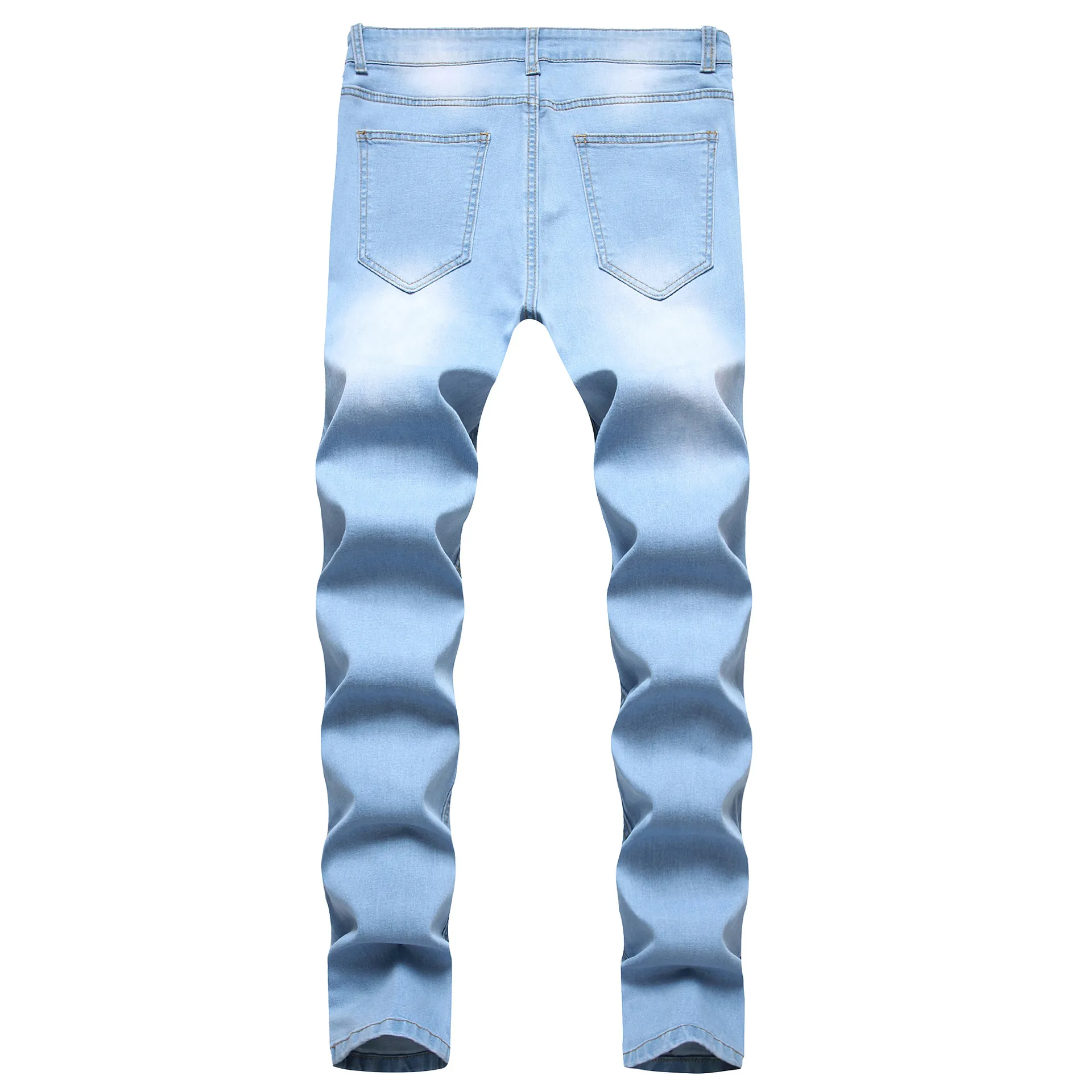 Herr jeans man vit mitten hög midja stretch denim byxor rippade smal mager vik för män jean casual mode personlighet pant278h