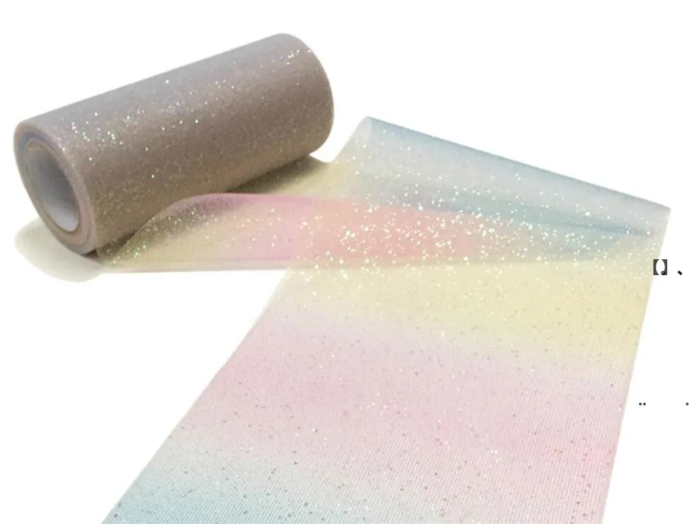 New10 Yard / Roll Rainbow Glitter Tulle Roll Cequin Crystal Organza Sheer Fabric DIY Craft Prezent Tutu Spódnica Home Wedding Decoration EWE7401