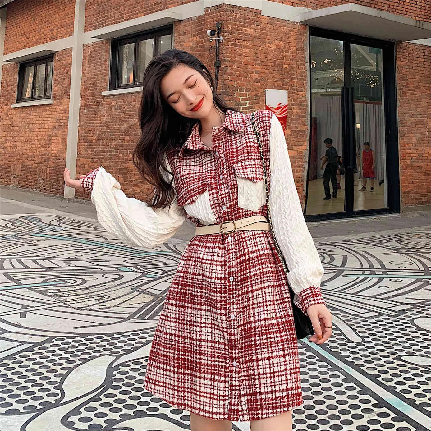 chinese dress ladies The Khaki Square Neck Plaid Button Mini Dress & Reviews - Khaki - Dresses
