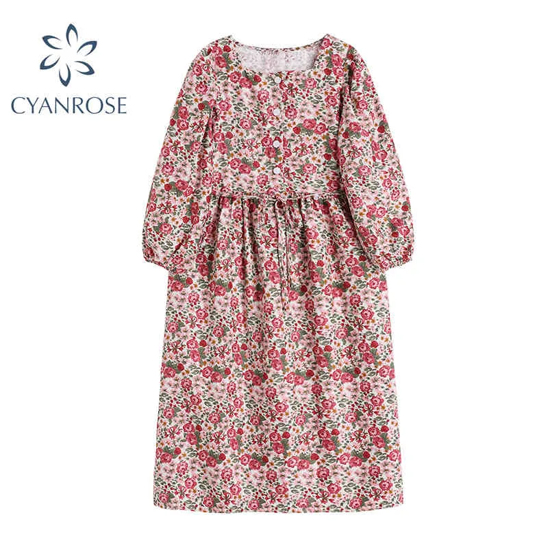 Romantische Floral Print Damesjurk Lange Mouwen Vierkante Kraag Strand Hoge Taille Slanke Jurken Vrouwelijke Elegante Vakantie Frocks 210417