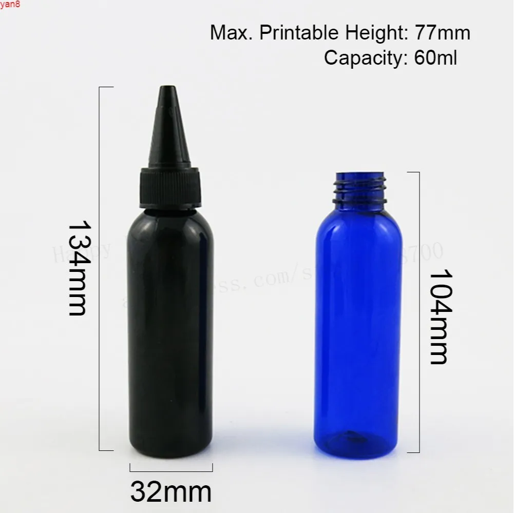 100 x 60 ml clair ambre blanc noir vert bleu bouteille en plastique PET vide avec bouchon à bec PP 60cc emballage cosmétique Container271I