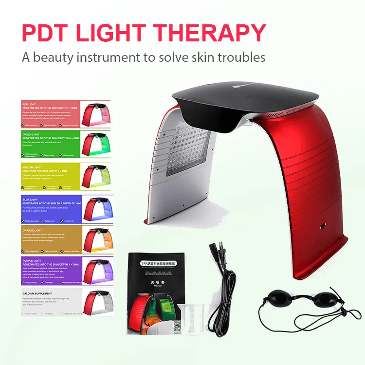 2021 Photon LED PDT Machine Warm Cold Spray Pdtt Red Blue Light Therapy Enhet Acne Avlägsnande Hudföryngring Facial Care Mask
