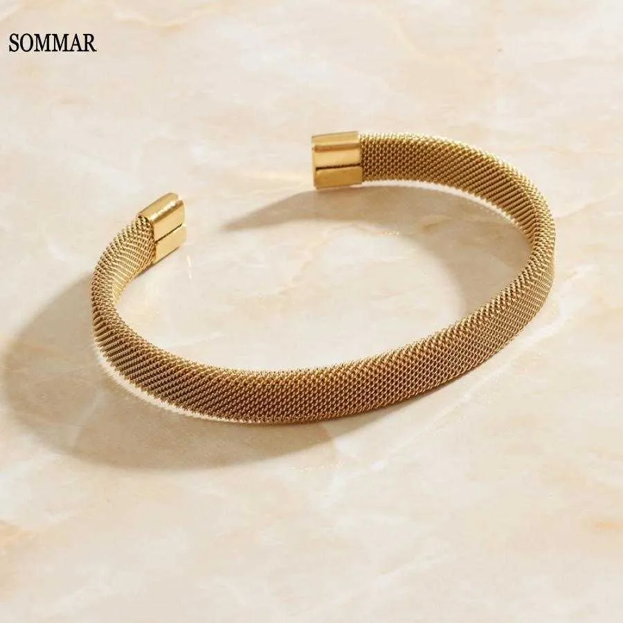 Sommar Fashion Design Gold Vermeil Freundin Armband Armreif Retro Mesh Hochzeit Armband Zubehör Q0719