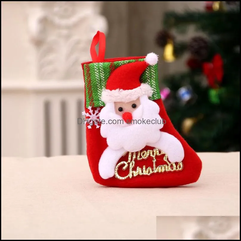 Christmas decorations Santa Claus little Canvas Cotton socks Christmas tree hanging Christmas stocking gift bag Free Shipping