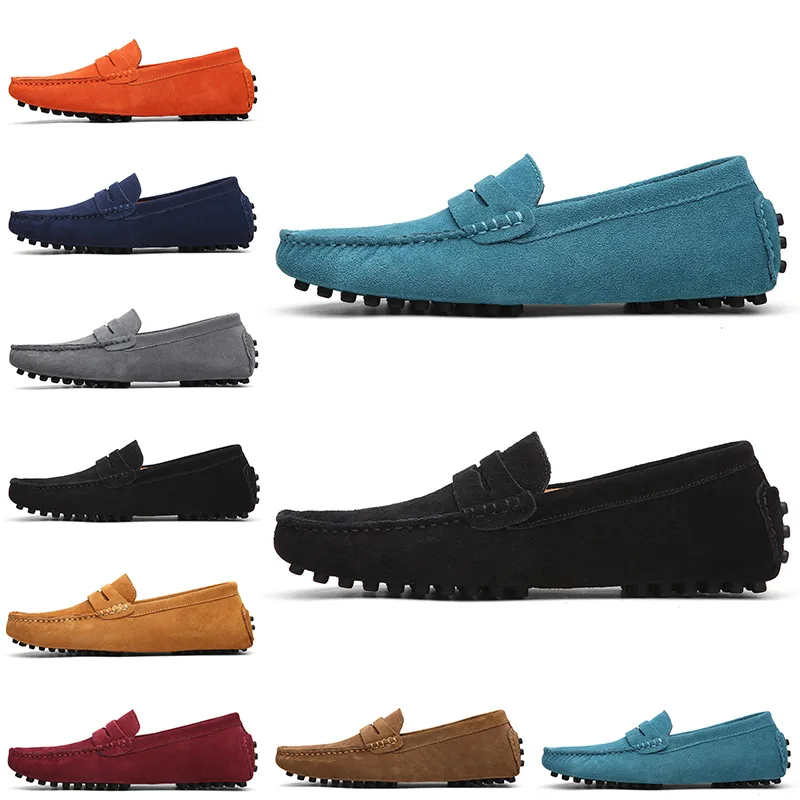 Wholesale Non-Brand men dress suede shoes black dark blue wine red gray orange green brown mens slip on lazy Leather shoe size 38-45